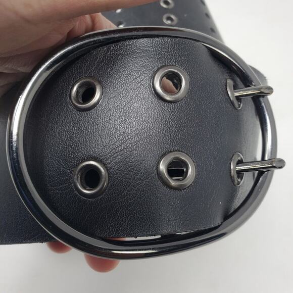 Wide Faux Leather Women Black Retro Gothic Punk Belt Size Small - Picture 2 of 6
